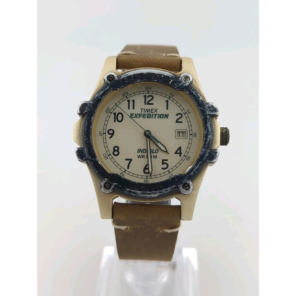 Vintage 1999 Timex Expedition Watch Men Indiglo 39mm‎ Case- New Battery & Strap